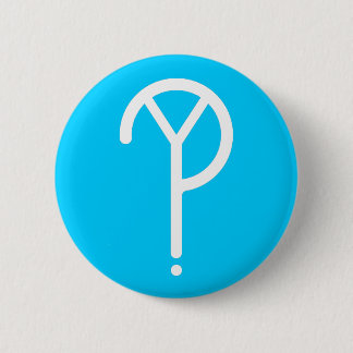 Chapa Redonda De 5 Cm ¿Y blanca? Símbolo en azul