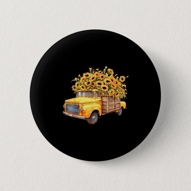 Chapa Redonda De 5 Cm Yellow Ckup Truck Sunflower Autumn Halloween Thank (Anverso)