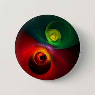 Chapa Redonda De 5 Cm Yin Verde Rojo Yang Patrón de arte abstracto moder