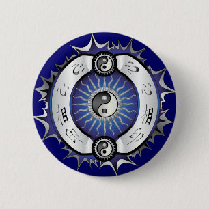 Chapa Redonda De 5 Cm Yin Yang azul eléctrico