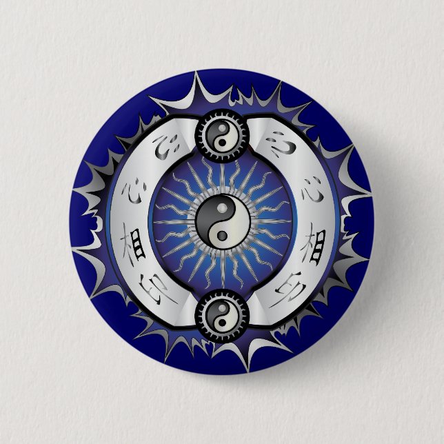 Chapa Redonda De 5 Cm Yin Yang azul eléctrico (Anverso)