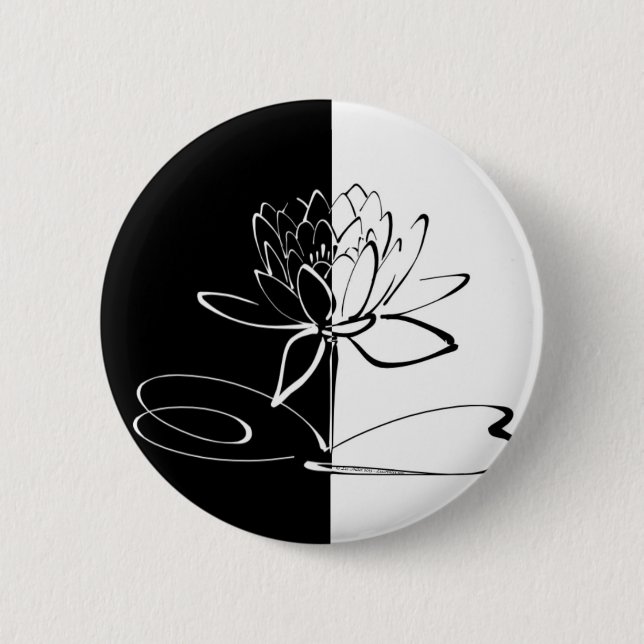 Chapa Redonda De 5 Cm Yin Yang Black White Lotus Blossom (Anverso)
