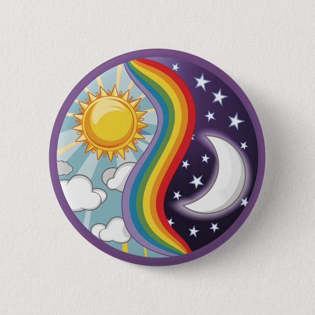 Chapa Redonda De 5 Cm Yin Yang Círculo día noche arcoíris luna de sol (Anverso)