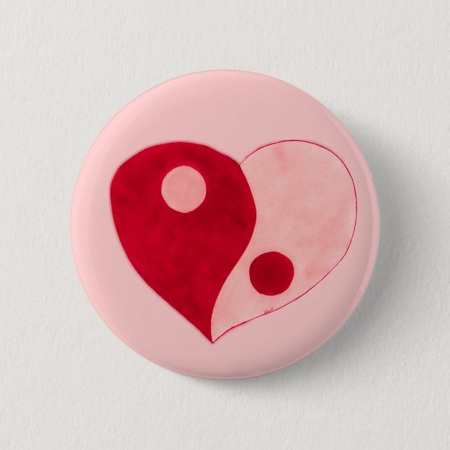 Chapa Redonda De 5 Cm Yin Yang Heart (Rojo/Rosa) (Anverso)