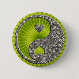 Chapa Redonda De 5 Cm Yin & Yang / Hearts SILVER