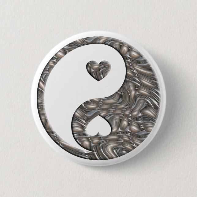 Chapa Redonda De 5 Cm Yin & Yang / Hearts SILVER (Anverso)