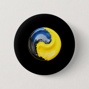 Chapa Redonda De 5 Cm Yin Yang Ucrania Azul y Amarillo