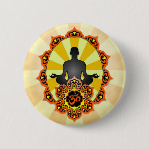 Chapa Redonda De 5 Cm Yoga Aum de la meditación, naranja y amarillo