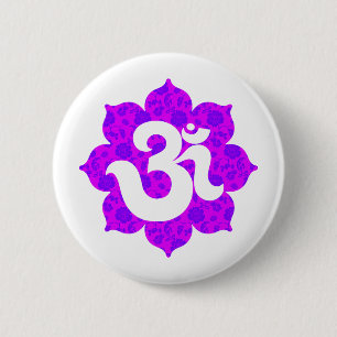 Chapa Redonda De 5 Cm Yoga OM en el rosa púrpura de Lotus