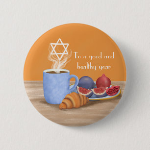Chapa Redonda De 5 Cm Yom Kippur Romper el Ayuno: Café, Granadas 