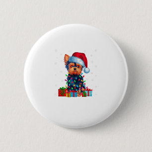 Chapa Redonda De 5 Cm Yorkie Dog Ugly Xmas ilumina Santa Hat Yorkie Dog 