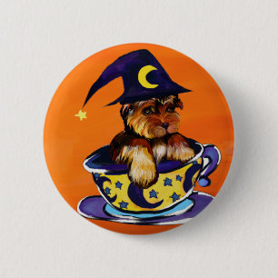 Chapa Redonda De 5 Cm Yorkie Poo de Halloween
