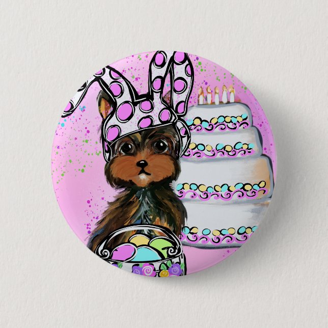 Chapa Redonda De 5 Cm Yorkie Poo Easter (Anverso)