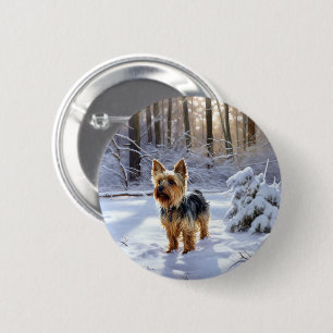Chapa Redonda De 5 Cm Yorkshire Terrier Deja que nieve Navidad