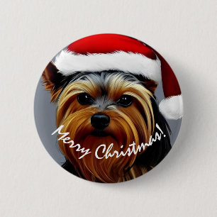 Chapa Redonda De 5 Cm Yorkshire Terrier Navidad