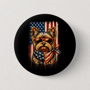 Chapa Redonda De 5 Cm Yorkshire Terrier Patriótico Perro de la Bandera A