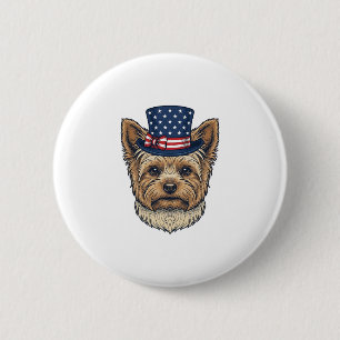 Chapa Redonda De 5 Cm Yorkshire Terrier Patriótico Vintage