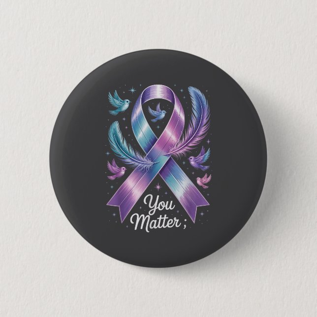 Chapa Redonda De 5 Cm You Teal &amp; Purple Ribbon Suicide Prevention Aw (Anverso)