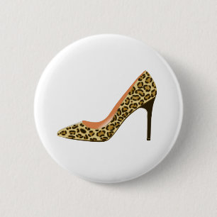 Chapa Redonda De 5 Cm Zapato del tacón alto del estampado leopardo