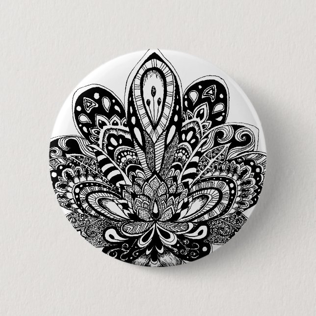 Chapa Redonda De 5 Cm Zendoodle detallado Lotus (Anverso)