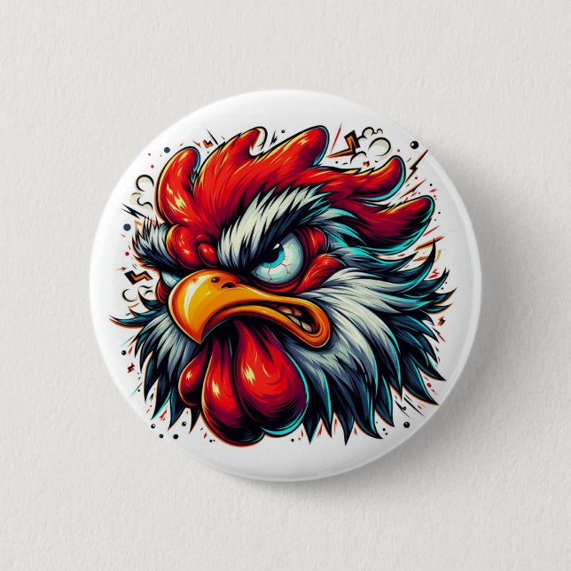 Chapa Redonda De 5 Cm "Zippy the Vivid Rooster" Button (Anverso)