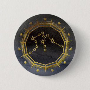 Chapa Redonda De 5 Cm Zodíaco Oscuro: Signo zodiacal de Acuario Negro y 