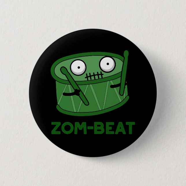 Chapa Redonda De 5 Cm Zom-beat Funny Halloween Zombie Drum Pun Dark BG (Anverso)