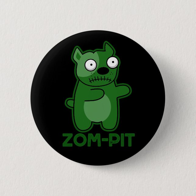 Chapa Redonda De 5 Cm Zom-pit Funny Zombie Pit Bull Pun Dark BG (Anverso)