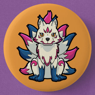 Chapa Redonda De 5 Cm Zorro de nueve colas - Kyuubi Kitsune Yokai