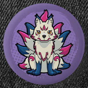 Chapa Redonda De 5 Cm Zorro de nueve colas- Yokai Kitsune