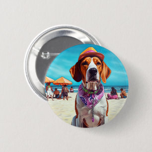 Chapa Redonda De 5 Cm Zorro inglés americano en la playa, regalo de vera