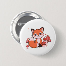 Chapa Redonda De 5 Cm Zorro Kawaii Adorable con Hongos Arte de Dibujos A