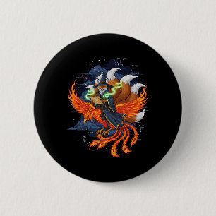 Chapa Redonda De 5 Cm Zorro montando anime de fénix Ukiyo-e Mitología Ja