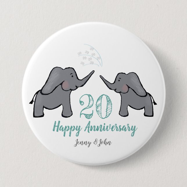 Chapa Redonda De 7 Cm 20.º elefante del aniversario del boda de china (Anverso)