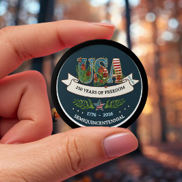 Chapa Redonda De 7 Cm 250 Years of Freedom Elegant Patriotic  Blue