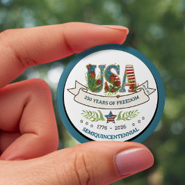 Chapa Redonda De 7 Cm 250 Years of Freedom Elegant Patriotic White Blue