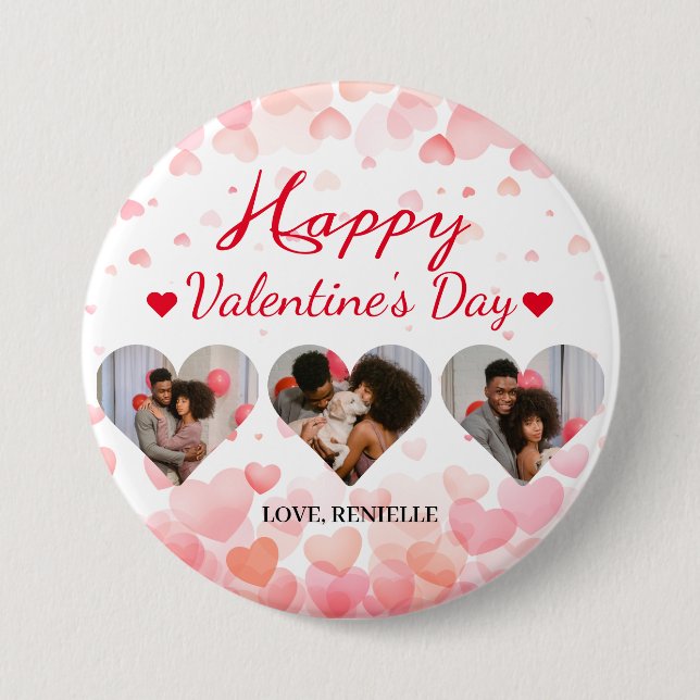 Chapa Redonda De 7 Cm 3 día de San Valentín de collage fotográfico (Anverso)
