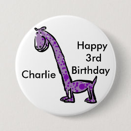 Chapa Redonda De 7 Cm 3ro púrpura (conocida) feliz del dinosaurio del