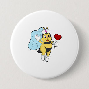Chapa Redonda De 7 Cm Abeja como enfermera con corazón.PNG