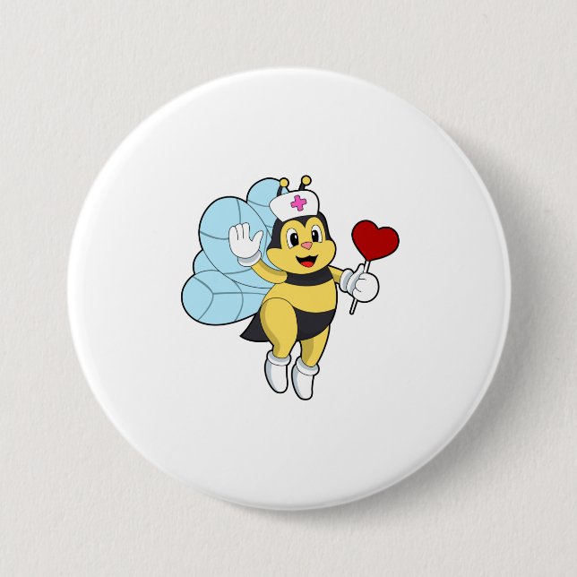 Chapa Redonda De 7 Cm Abeja como enfermera con corazón.PNG (Anverso)