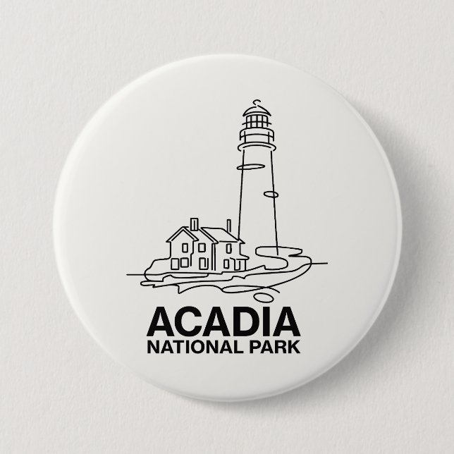 Chapa Redonda De 7 Cm Acadia National Park Lighthouse Line Art (Anverso)