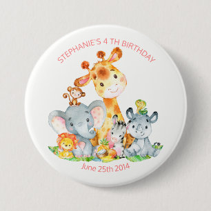 Chapa Redonda De 7 Cm Acuarela Cute Safari Jungle Animales Cumpleaños