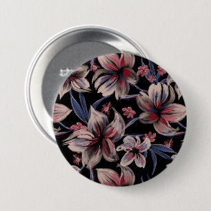 Chapa Redonda De 7 Cm Acuarelas Crimson Floral sobre negro