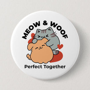 Chapa Redonda De 7 Cm Adorable Cat and Dog Hug - Diseño de Meow & Woof