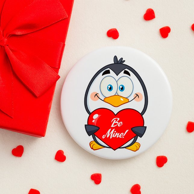 Chapa Redonda De 7 Cm Adorable Penguin Holding Be Mine Heart (Subido por el creador)