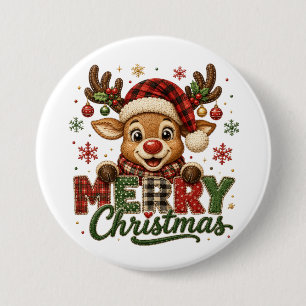 Chapa Redonda De 7 Cm Adorable Reno Merry Navidad