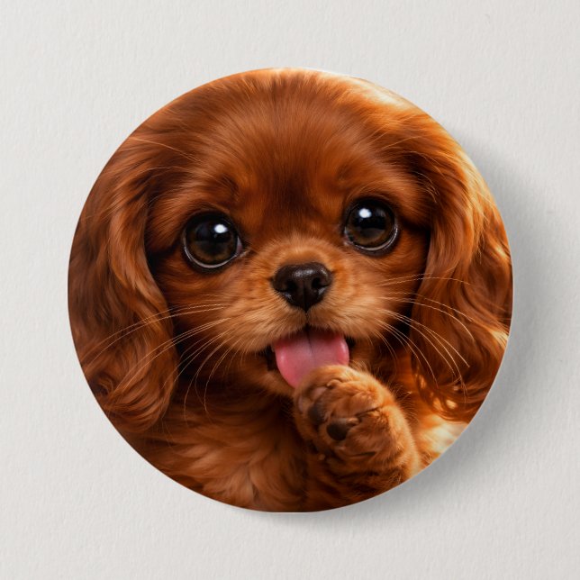 Chapa Redonda De 7 Cm Adorable Ruby Cavalier Spaniel (Anverso)