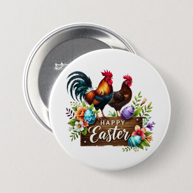 Chapa Redonda De 7 Cm Afiches de Cute Happy Easter (Anverso y reverso)