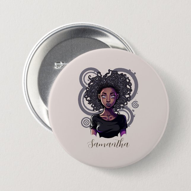 Chapa Redonda De 7 Cm Afro mujer mágica (Anverso y reverso)