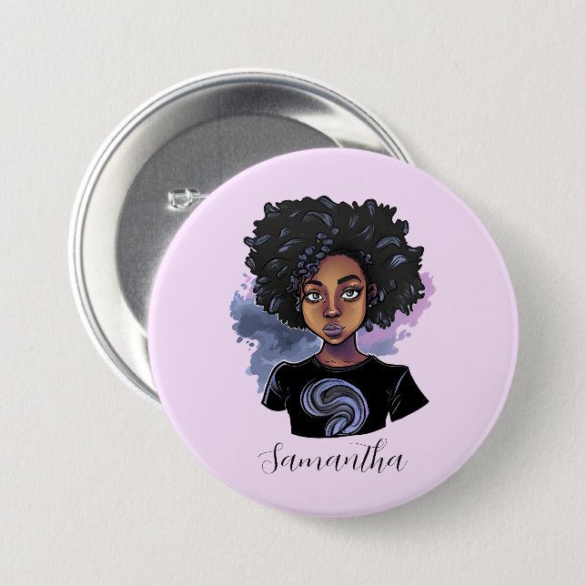Chapa Redonda De 7 Cm Afroamericana desconcertante y personalizada (Anverso y reverso)